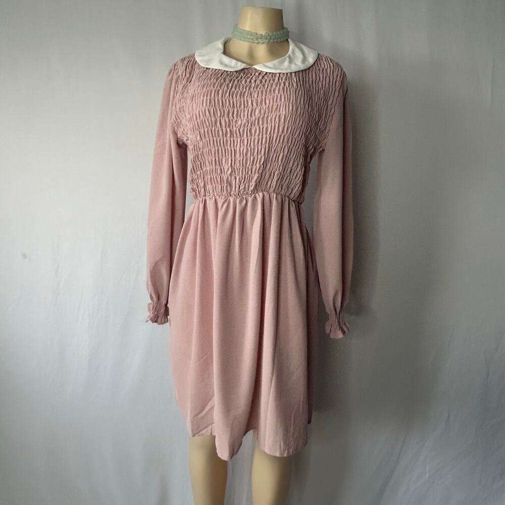 ClarisbellePink Smocked Dress Peter Pan Collar Long Sleeve Medium prairie dress